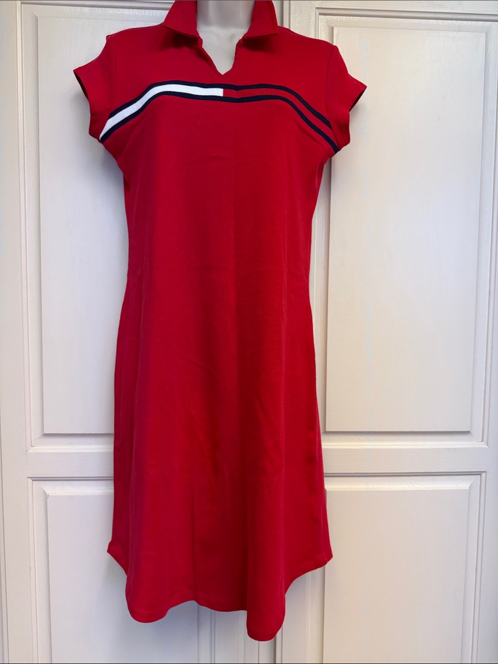 Tommy Hilfiger Red Polo Midi Dress with Navy & White Stripes NEW w/tags